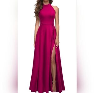 MUSHARE Women's Halter Neck Sexy Split Cocktail Party Maxi Long Formal Dress